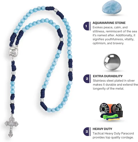 Miniatura 25 de Nazareth Store Rosario de cuerda de paracaídas de San Miguel, collar de rosario resistente y rosario de una década, cuentas de piedra natural