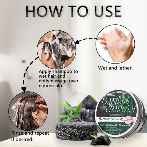 Miniatura 7 de 2 unidades de barra de champú de carbón de bambú para cabello gris, jabón negro para cabello gris, barra de champú y acondicionador natural