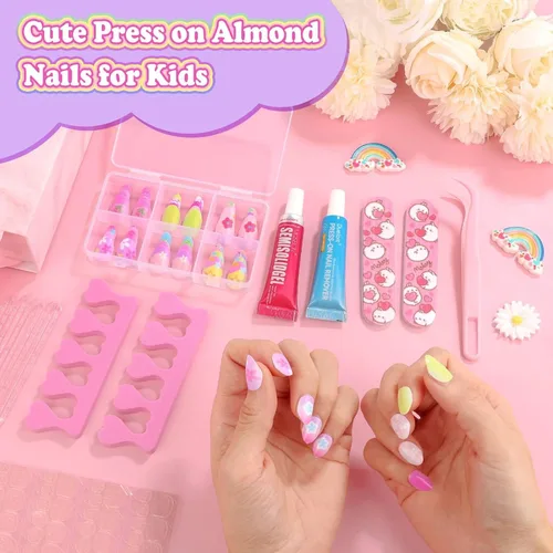 Miniatura 2 de 144 uñas postizas a presión con pegamento, kit de uñas postizas de almendra con calcomanías de gelatina y adhesivo constructor de uñas, lindas uñas