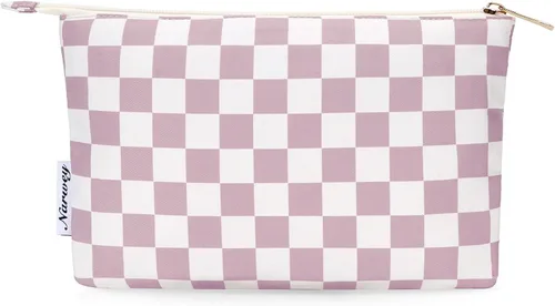 Miniatura 13 de Narwey Bolsa de Maquillaje Grande para Bolso de Cuero Vegano de Viaje Bolsa de Cosméticos con Cremallera para Mujeres, A-Negro
