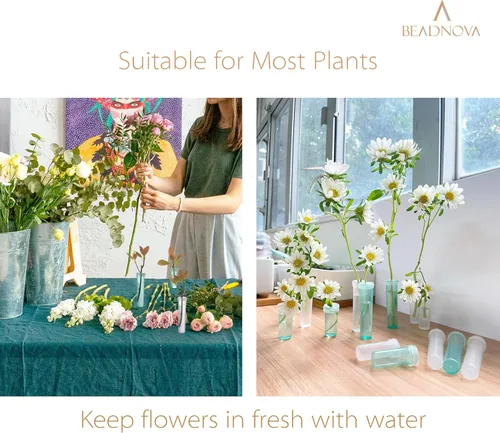 Miniatura 6 de BEADNOVA Tubos de agua florales de plástico de 2.8 pulgadas para viales de flores florales con tapas para decoración de arreglos florales