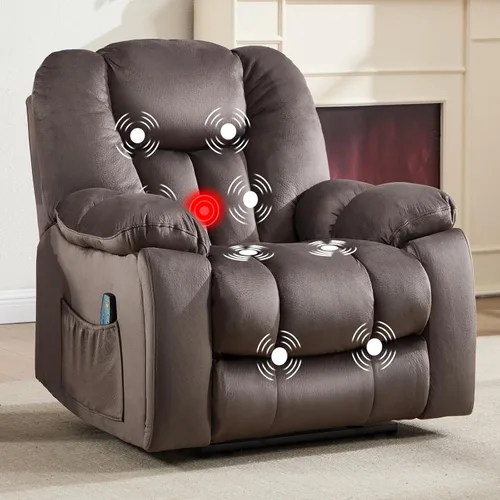 Miniatura 21 de EBELLO Silla reclinable manual con masaje y calor, sillón reclinable de tela suave para adultos con portavasos ocultos, bolsillo lateral, sofá