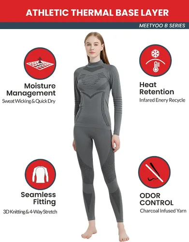 Miniatura 2 de Conjunto de ropa interior térmica para mujer, pantalones largos de invierno, capa base cálida, conjunto superior e inferior para esquiar