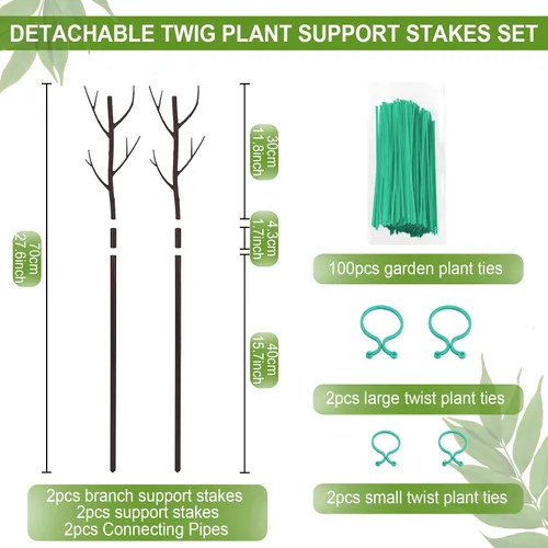 Miniatura 2 de Estacas de soporte para plantas de interior, enrejado para plantas en maceta de casa, flores, palos de soporte Monstera con clips de orquídea, lazos