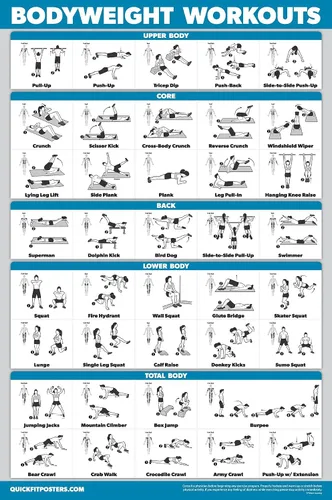 Miniatura 5 de Palace Learning Juego de póster de ejercicios con mancuernas y peso corporal, juego de 2 tablas laminadas, rutina de ejercicio con mancuernas