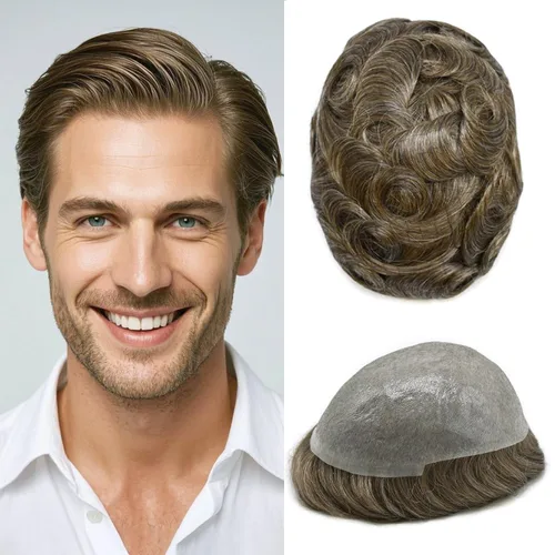 Miniatura 24 de Tupé para hombres, piezas de cabello humano real, sistema de unidades de cabello natural, línea capilar natural, pieza de repuesto para hombres