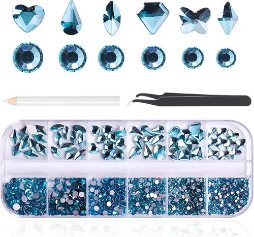 Miniatura 38 de 3520 diamantes de imitación de uñas color dorado champán para uñas, multiformas con parte trasera plana, diamantes de imitación redondos