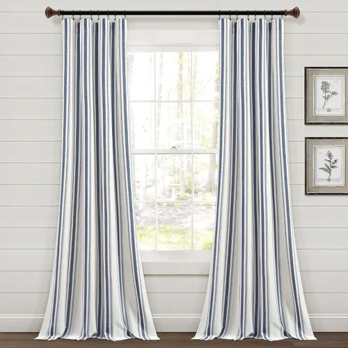 Miniatura 10 de Lush Decor Farmhouse Stripe - Par de paneles de cortinas de ventana de algodón teñido con hilo a rayas, 42" A x 84" L, Gris - Encanto rústico