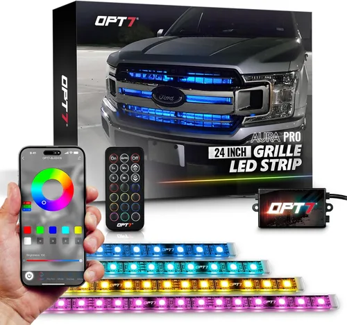 Miniatura 10 de OPT7 Aura PRO - Kit de iluminación LED Bluetooth de 4 piezas para rejilla Tiras multicolor de 12 pulgadas con SoundSync - Valencia de parrilla