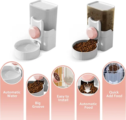 Miniatura 4 de Jaula colgante dispensador automático de botellas de agua para mascotas pequeñas, alimentador automático de 1 litro de gravedad para mascotas y Rosa