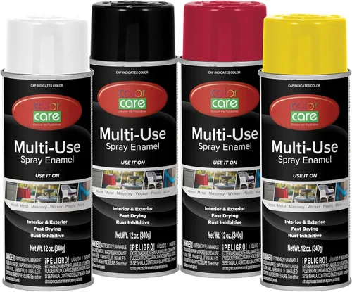 Miniatura 58 de Pintura en aerosol, 12 onzas, paquete de 6 (mezcla de colores cálidos: blanco brillante, rojo rubí, naranja, amarillo, marrón, negro brillante)