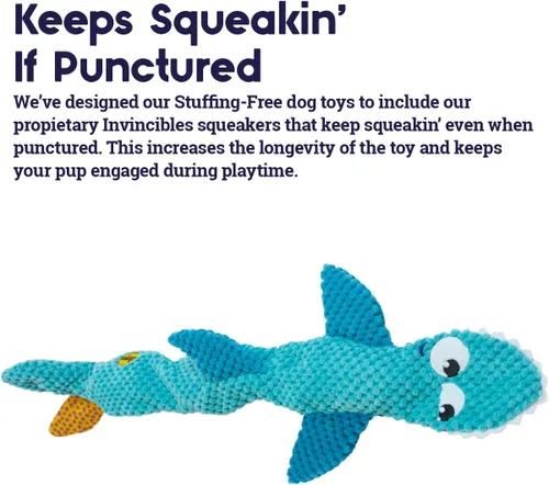 Miniatura 6 de Petstages Juguete de peluche de tiburón flexible sin relleno, grande