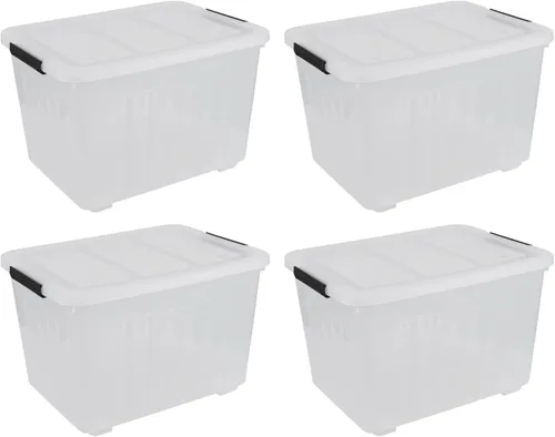 Miniatura 10 de Contenedores de almacenamiento de plástico de 10 cuartos de galón con tapas y asa, 4 paquetes de caja transparente con pestillo
