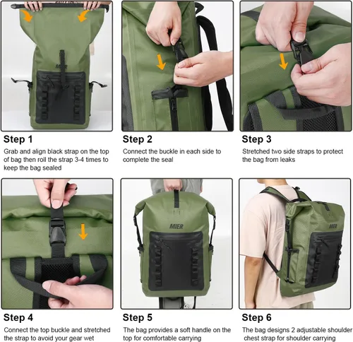 Miniatura 7 de MIER Mochila impermeable Saco con cierre de parte superior enrollable Bolsa seca ligera, Mochilas tipo mochila