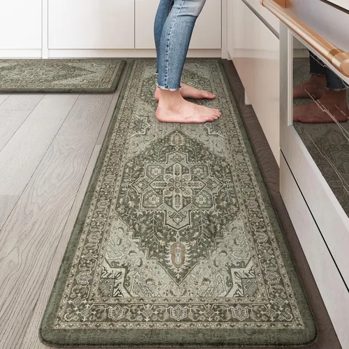 Miniatura 36 de KIMODE Alfombra de Cocina Antifatiga 2 Piezas, Alfombras de Cocina Antideslizantes e Impermeables, Alfombra de Cocina de Estilo Rústico en Gris