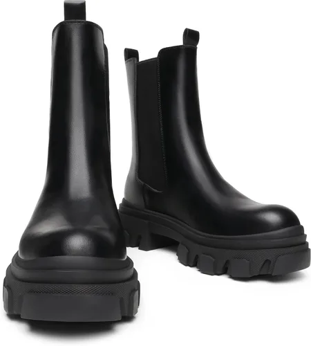 Miniatura 2 de DREAM PAIRS Botas Chelsea de plataforma para mujer, con suela de lengüeta, de combate, a media pantorrilla, botines gruesos