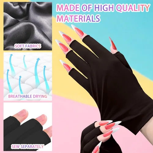 Miniatura 3 de CGBOOM Guantes UV para lámpara de uñas de gel, guantes profesionales de protección UPF50+ para manicuras, guantes anti UV sin dedos para arte