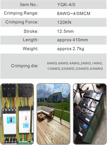 Miniatura 2 de Herramienta de Crimpado Hidráulica - Fuerza de Crimpado de 12T, 9 Pares de Troqueles (8AWG-4/0AWG) - Crimpador de Cable de Batería con Alto Poder