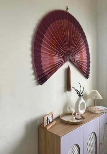Miniatura 7 de ChumDecor Abanico de bambú para decoración de pared, decoración de abanicos de pared chinos japoneses, cabecero colgante bohemio, ventilador