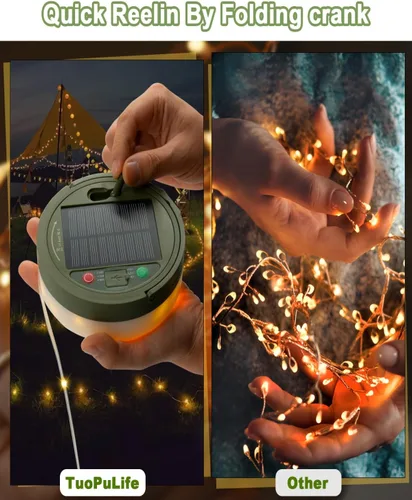 Miniatura 6 de Luces de tira para acampar solares, tira de luz de hadas de 32.8 pies, lámpara de campamento impermeable portátil 4 en 1 con 8 modos de iluminación