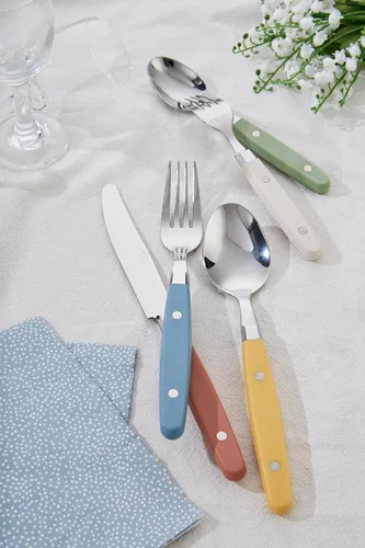 Miniatura 6 de Set de cubiertos Annova, juego retro/remachado de vajilla de acero inoxidable colorida para mesa y cocina, incluye cuchillos de cena, tenedores