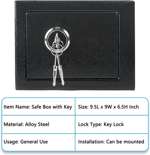 Miniatura 7 de Luwint Caja de seguridad pequeña de acero con cerradura de llave, 0.3 pies cúbicos de seguridad para el hogar para montaje en pared, caja de bloqueo