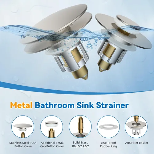 Miniatura 2 de iFealClear Tapón Universal para Lavabo de Baño, Colador de Drenaje Emergente de Metal con Cesta Recoge Pelo, Compatible con 1.1"-2.36" de Lavabo EE.