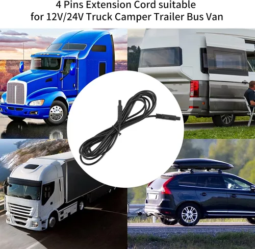 Miniatura 7 de Cable de extensión de la cámara del tablero del coche de 8.2 ft 4 pines, cable de la cámara de respaldo de plástico para 12 V 24 V Camper remolque