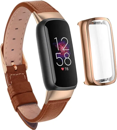 Miniatura 10 de Correa de reloj compatible con Fitbit Luxe, elegante correa de cuero delgada, pulsera suave de repuesto para Fitbit Luxe Fitness, protector de Negro