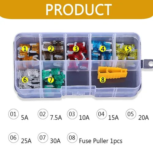Miniatura 2 de Kit surtido de fusibles estándar de 70 piezas, 5A, 7.5A, 10A, 15A, 20A, 25A, 30A, mini fusibles de inserción coloridos para automóvil, barco