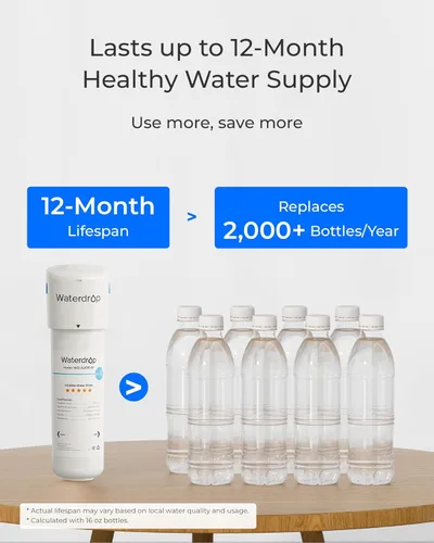 Miniatura 5 de Waterdrop Sistema de filtro de agua alcalina para fregadero WD-ALK16, agua mineralizante a 9.5 pH, certificado NSF/ANSI 372, compatible con sistemas
