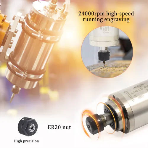 Miniatura 7 de RATTMMOTOR Motor de husillo CNC refrigerado por agua 2.2KW 220V Motor de husillo ER20 Collet 3.150 in Diámetro 8A 400HZ 24000RPM para fresadora CNC