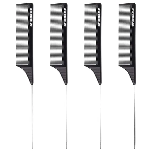 4 peines de cola de rata, peines de cola de rata, peine de dientes finos con púa de metal para cabello rizado, peines desenredantes para mujeres,