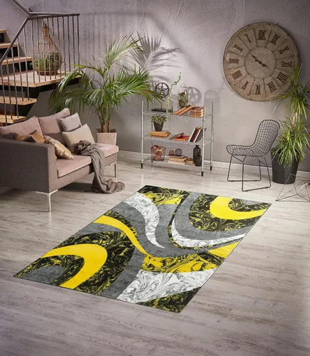 Miniatura 25 de Yafa Home Fashion Alfombra moderna y contemporánea con diseño de remolinos, lujosa, elegante y moderna (negro/gris, 2 pies x 3 pies)