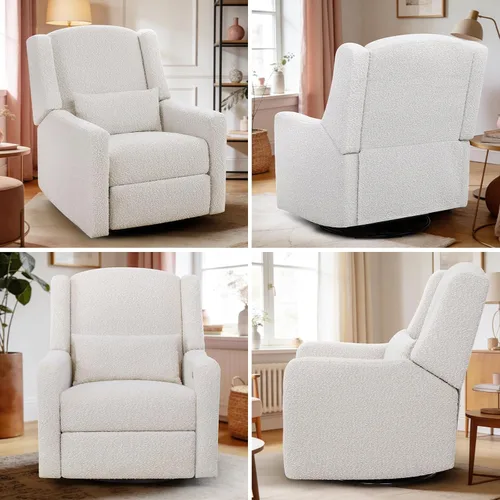 Miniatura 7 de Power Glider - Silla reclinable para guardería con puertos USB, mecedora suave para guardería, silla giratoria con almohada lumbar para sala