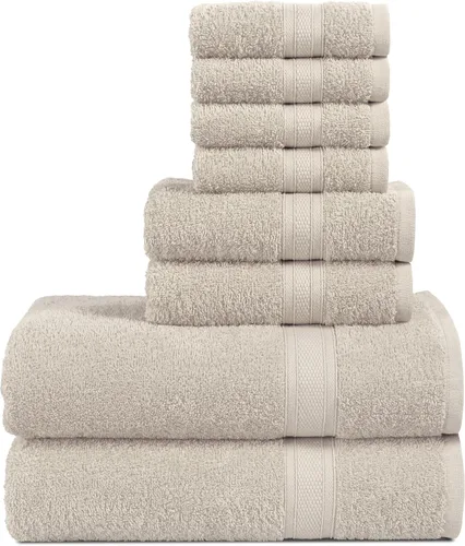 Miniatura 3 de Juego de toallas de 8 piezas ultra suave, 100% algodón puro, 2 toallas de baño grandes de 28 x 56 pulgadas, 2 toallas de mano para baño de 16 x 26