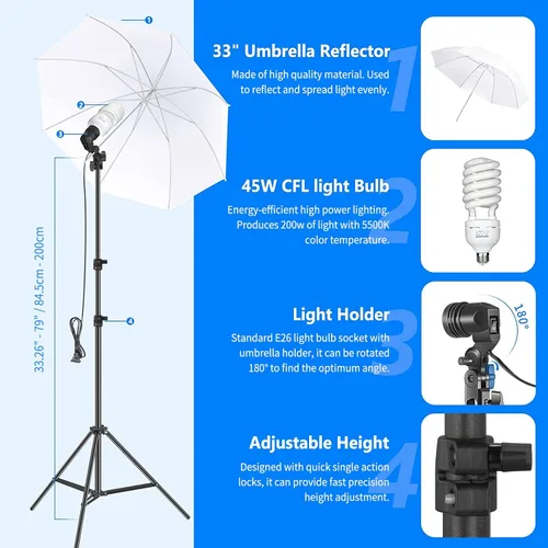 Miniatura 4 de Sistema de apoyo de fondo Neewer, de 8.5 x 10 pies y equipo de iluminación continua de 800 W, 5500 K, softbox y sombrillas para estudio fotográfico