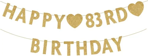Cartel dorado de feliz cumpleaños número 83, purpurina para mujer u hombre de 83 años, decoraciones para fiestas