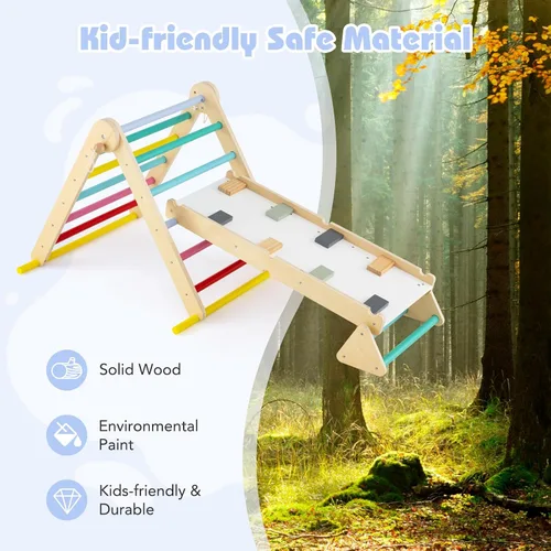 Miniatura 6 de Olakids Pikler - Juego de triángulos 7 en 1, juguetes de escalada para niños pequeños, plegable de madera Montessori, gimnasio de selva con escalera