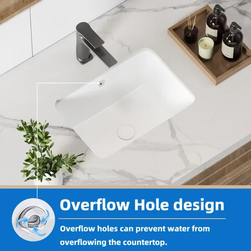 Miniatura 4 de Lavabo de Tocador de Baño de 16 Pulgadas, Lavabo Pequeño de Montaje Inferior para Baño, Lavabo Rectangular de Porcelana Blanca para Gabinete 15.75