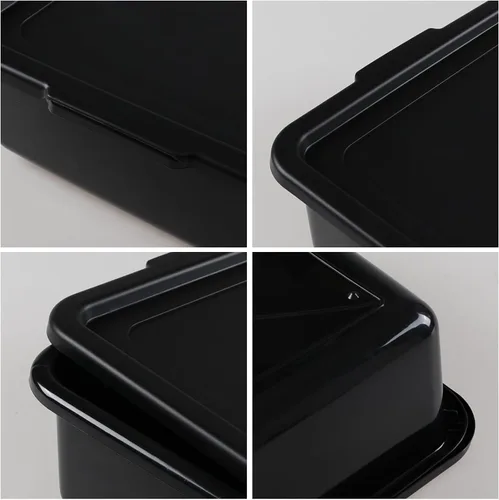 Miniatura 4 de Taysisiter - Tina de plástico para autobús comercial de 13 L con tapa, contenedor de autobús para restaurante, color negro, paquete de 3