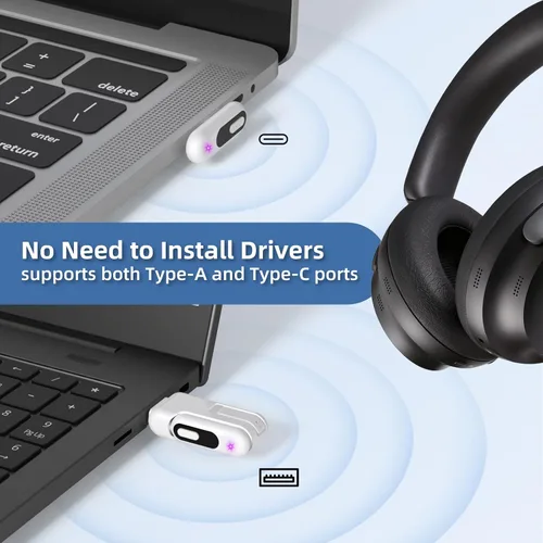 Miniatura 5 de Adaptador Bluetooth USB-C para PS5, adaptador de audio Bluetooth USB-A 2 en 1 para PS5 con aptX adaptativo y baja latencia, transmisor de audio