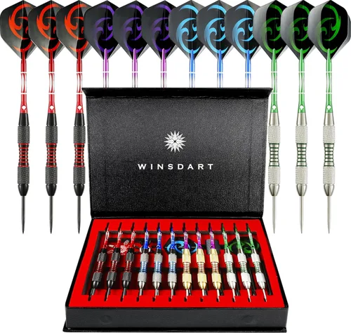 Miniatura 8 de WINSDART Steel Tip Darts 12 Pack Set with Nonslip Iron Barrel Aluminum Dart Shafts and Flights Darts Sharpener an Gift Box DARTS-B