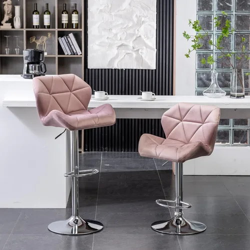 Miniatura 2 de Roundhill Furniture Breni - Taburetes de bar giratorios de terciopelo con diamantes de altura ajustable, juego de 2, color malva