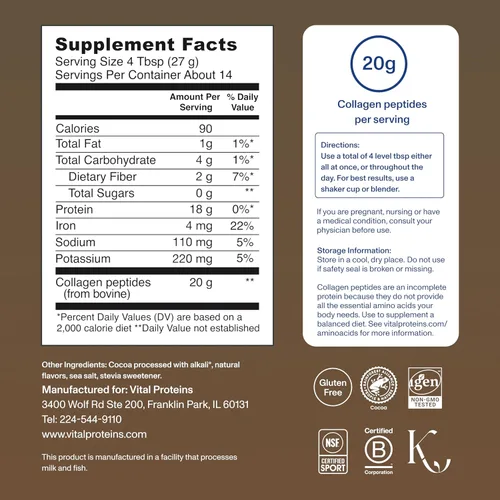 Miniatura 3 de Vital Proteins - Péptidos de colágeno en polvo - Polvo de chocolate para la salud del cabello, uñas, piel, huesos y articulaciones, 13.5 oz