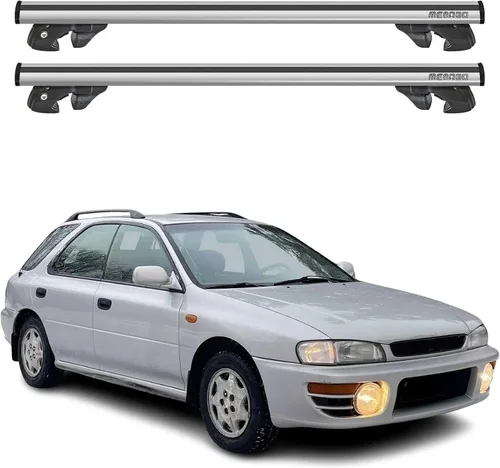 Miniatura 13 de OMAC Portaequipajes de techo para Subaru Impreza 2005-2007 Wagon Gray 2 piezas antirrobo para viajes, kayak, canoa, surf, esquí, snowboard, camping