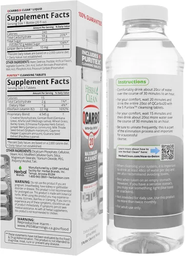 Miniatura 2 de Herbal Clean QCarbo - 20 bebidas desintoxicantes prémium para el mismo día, sabor fresa y mango, 20 onzas líquidas, y tabletas, 5