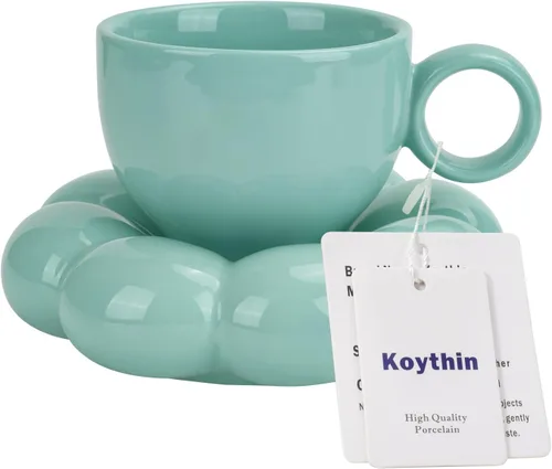 Koythin - Juego de taza de café de cerámica con platillo, taza creativa y linda con posavasos de girasol para oficina y hogar, apta para