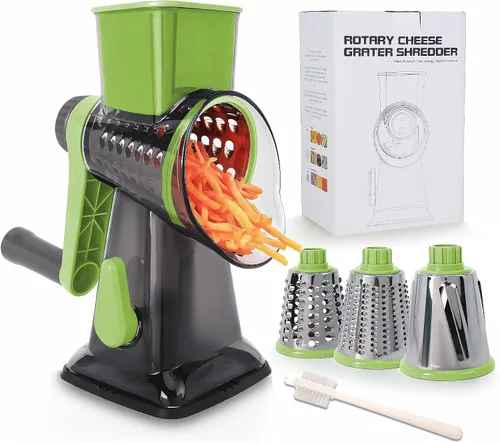 Rallador rotativo de queso con asa, versátil rallador de queso con base de succión antideslizante, triturador de queso y rebanador de alimentos para