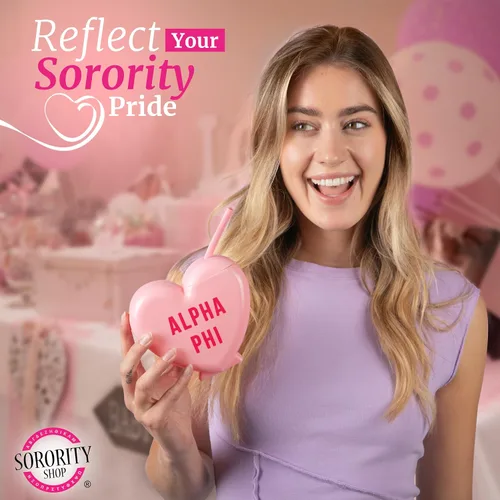 Miniatura 2 de Sorority Shop Theta Phi Alpha - Vaso con popote en forma de corazón, de 16 onzas, con tapa y popote de silicona, vaso de plástico reutilizable